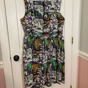 Hell Bunny Multicolor Graphic Print Midi Dress Gothabilly 4X UK Sizing